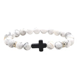 Natural Stone Black Cross Stretch Bracelet Elastic Thread Beaded Unisex Jewelry - One Size Fits Most Wrist, Spiritual Healing Crystal Bead Gift, Black