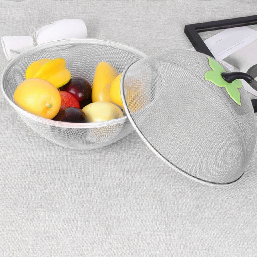 Fruit Basket with Lid Mesh, Apple Shaped Fruit Bowl Cover, Protective Holder Countertop Metal Wire Against Flies, Reusable Strainer for Gift Restaurant Kitchen Food Vegetable (Green/1 Pcs) 9.44" White