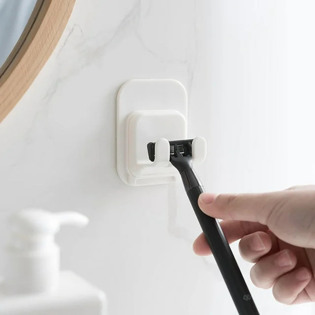Self-Adhesive Razor Holder Hook, Shower Razor Holder Storage for Bathroom, Compatible with Most of Razor (White/1 Pcs) 2.4x3.1x1.6 2.4" x 3.1" x 1.6" White