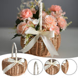Wedding Flower Girl Basket, Wicker Rattan Flower Basket with Handle, Petal Basket Candy Storage Basket , Rattan Box Home Decoration, Khaki, 5.9x7.48 5.9