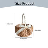 Wedding Flower Girl Basket, Wicker Rattan Flower Basket with Handle, Petal Basket Candy Storage Basket , Rattan Box Home Decoration, Khaki, 5.9x7.48 5.9