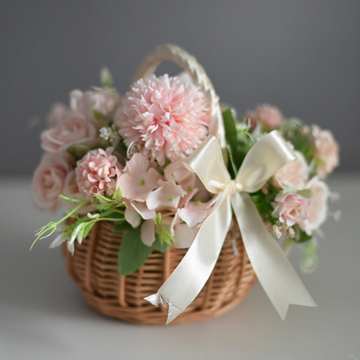 Wedding Flower Girl Basket, Wicker Rattan Flower Basket with Handle, Petal Basket Candy Storage Basket , Rattan Box Home Decoration, Khaki, 5.9x7.48 5.9" x 7.48" Khaki