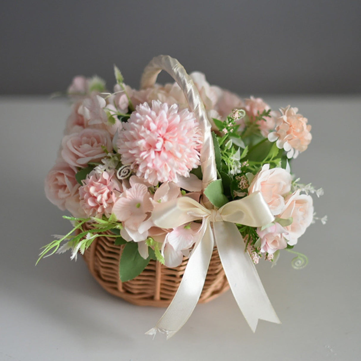 Wedding Flower Girl Basket, Wicker Rattan Flower Basket with Handle, Petal Basket Candy Storage Basket , Rattan Box Home Decoration, Khaki, 5.9x7.48 5.9" x 7.48" Khaki