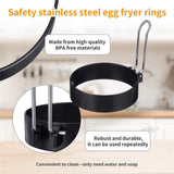 Egg Ring Pancake Ring, Heavy Duty Stainless Steel Fried Egg Molds, Non Stick Griddle Pancake Shapers with Handle for Breakfast Omelette Sandwich, 3.03Inches 3.03" Black