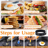 Egg Ring Pancake Ring, Heavy Duty Stainless Steel Fried Egg Molds, Non Stick Griddle Pancake Shapers with Handle for Breakfast Omelette Sandwich, 3.03Inches 3.03" Black