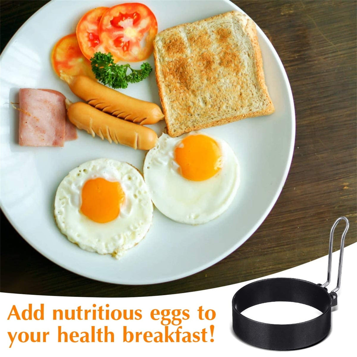 Egg Ring Pancake Ring, Heavy Duty Stainless Steel Fried Egg Molds, Non Stick Griddle Pancake Shapers with Handle for Breakfast Omelette Sandwich, 3.03Inches 3.03" Black