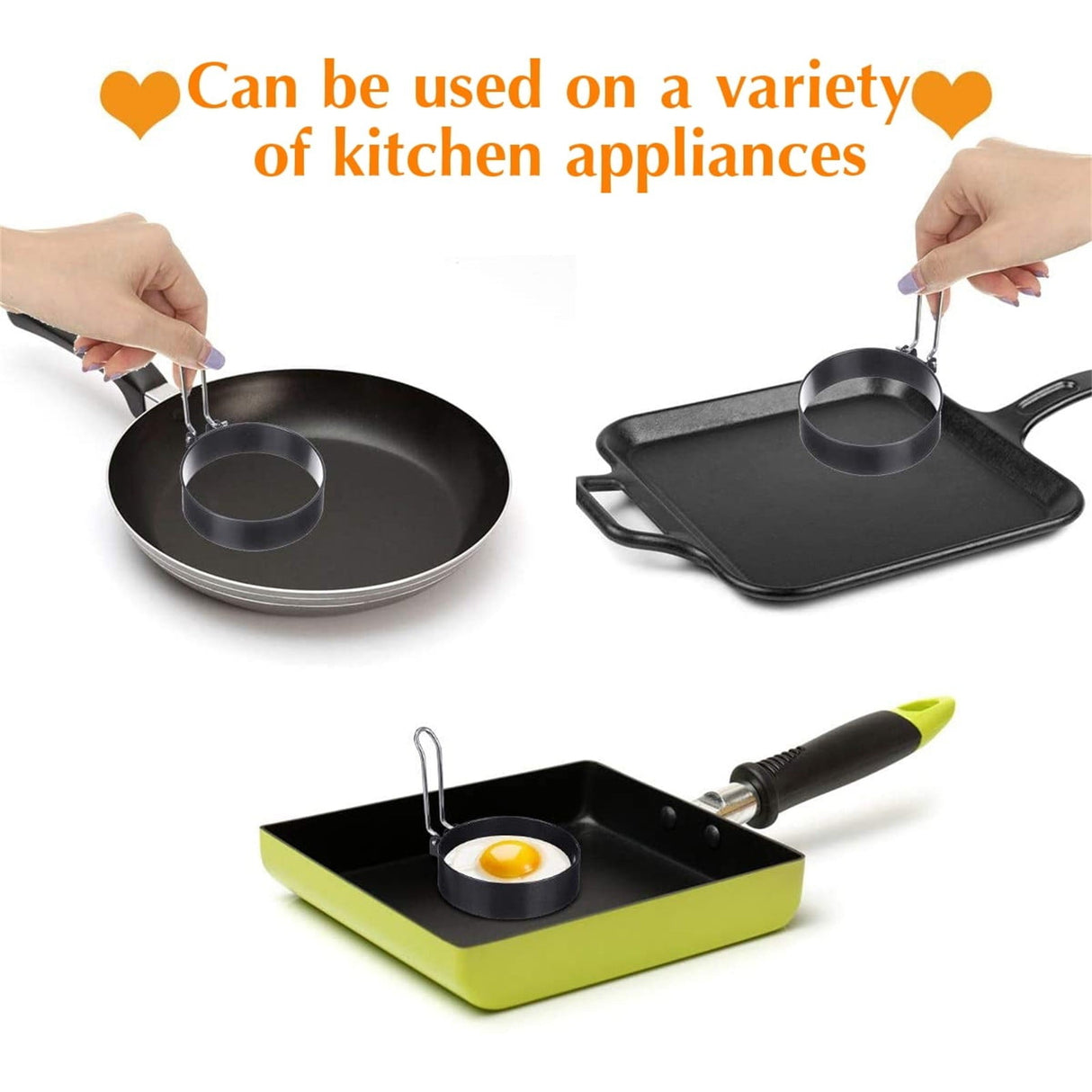 Egg Ring Pancake Ring, Heavy Duty Stainless Steel Fried Egg Molds, Non Stick Griddle Pancake Shapers with Handle for Breakfast Omelette Sandwich, 3.03Inches 3.03" Black