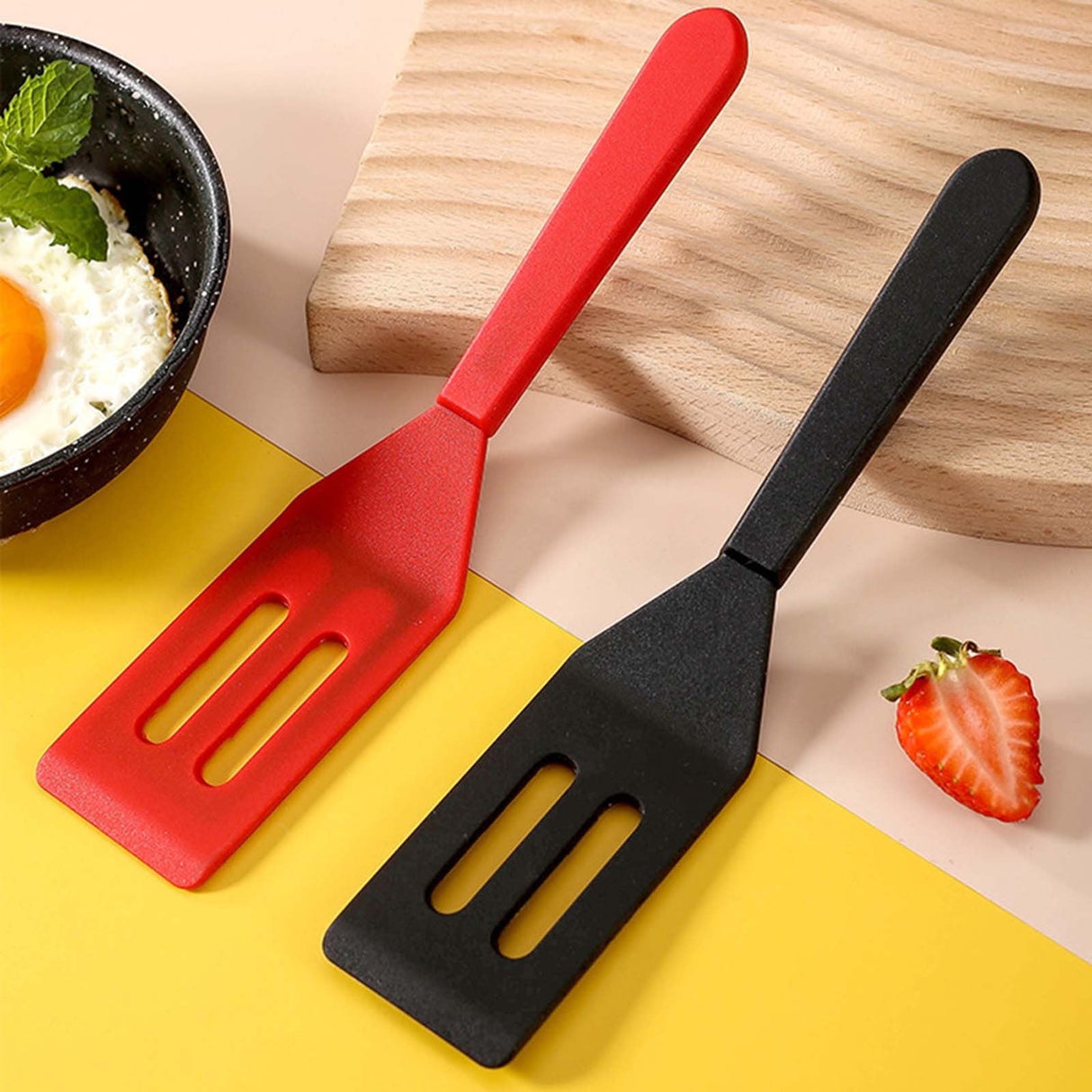 Small Spatula for Nonstick Cookware, Heavy Duty Mini Spatulas for kitchen Use, Heat-Resistant Silicone Thin Spatula Cooking Baking (Black/1 Pcs) 1.65x8.03 1.65" x 8.03" Black