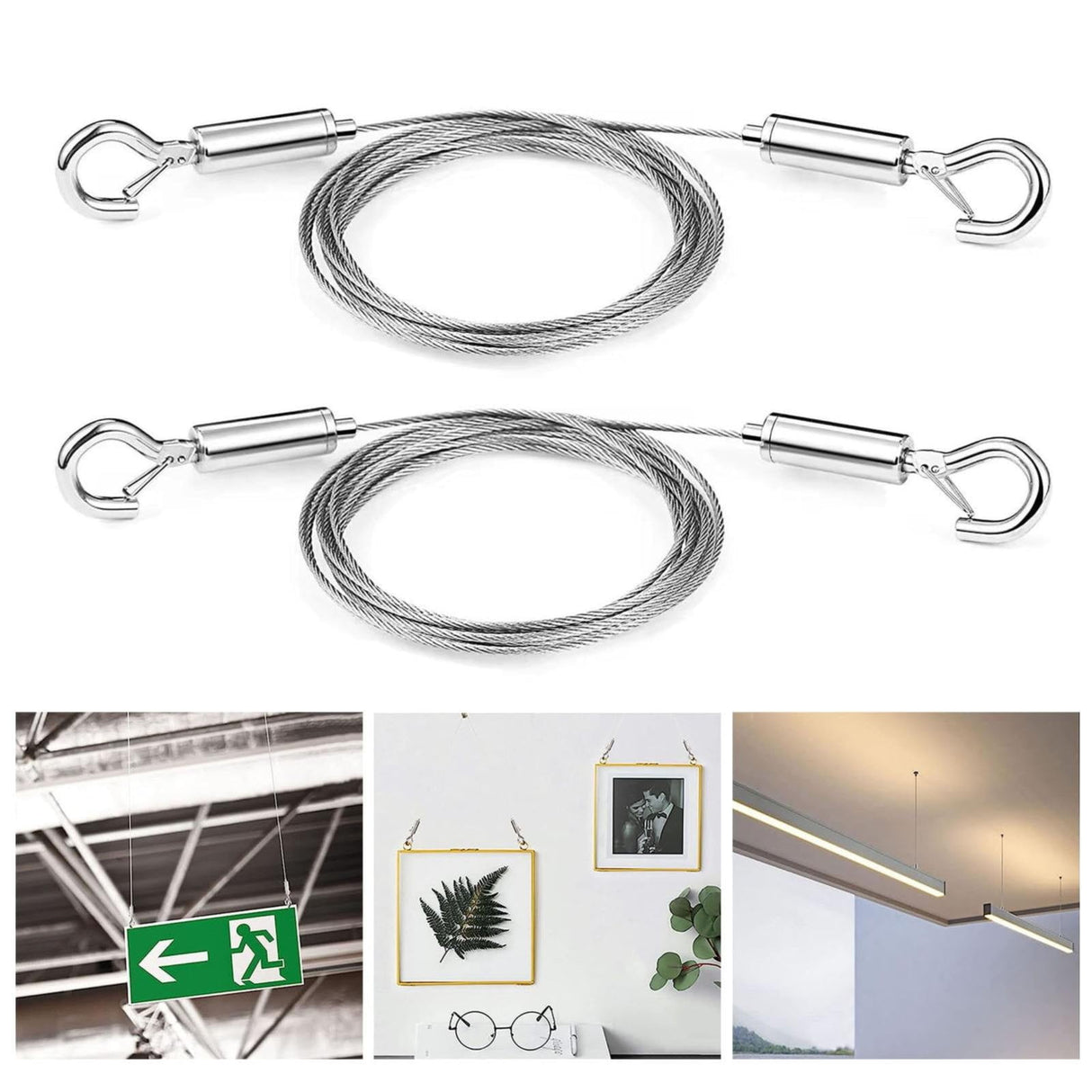 Adjustable Picture Hanging Wire, Upgrade Mirror Frame Hanging Kit, Heavy Duty Stainless Steel Wire Rope, Supports Up to 100lbs (Silver, 2PC/3.28 FT) 6.56' Silver*2