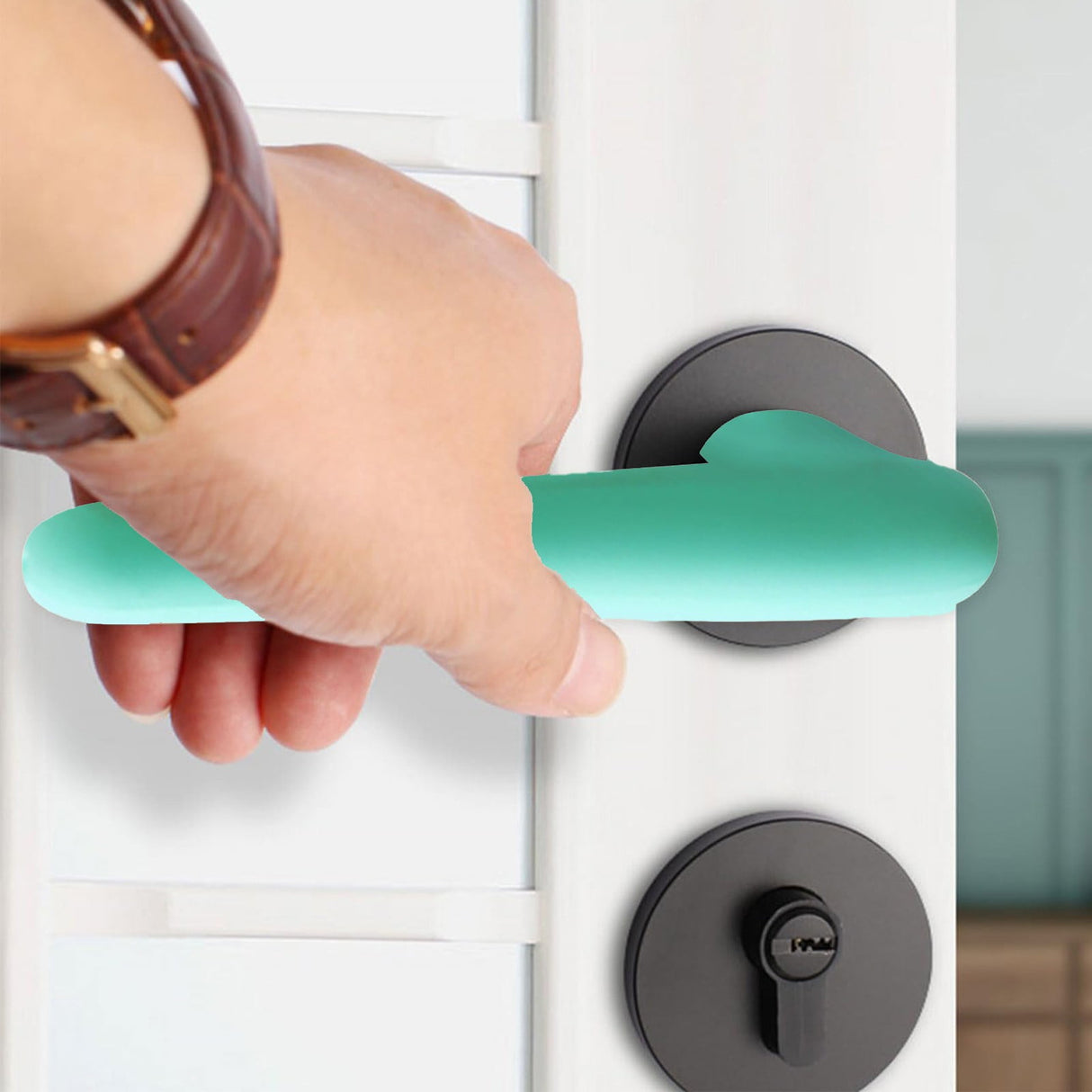 Door Handle Covers, Heavy Duty Door Knob Covers Silicone Door Handle Glove Covers Anti-Static Safety Door Knob Protector for Flat Square Door Levers (Beige/1 Pcs) 5.31x2.17 5.31" x 2.17" Beige/1 Pcs