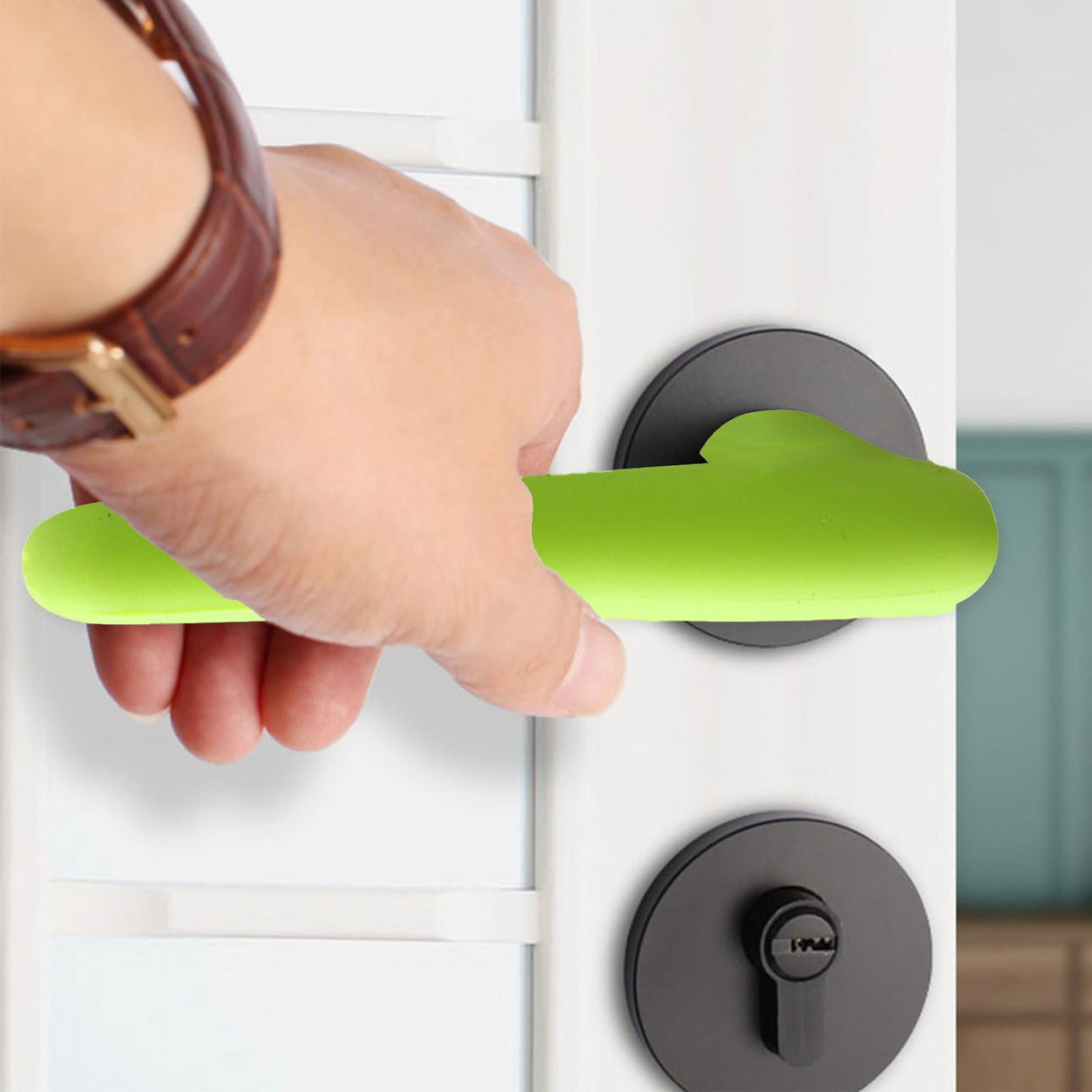 Door Handle Covers, Heavy Duty Door Knob Covers Silicone Door Handle Glove Covers Anti-Static Safety Door Knob Protector for Flat Square Door Levers (Beige/1 Pcs) 5.31x2.17 5.31" x 2.17" Beige/1 Pcs