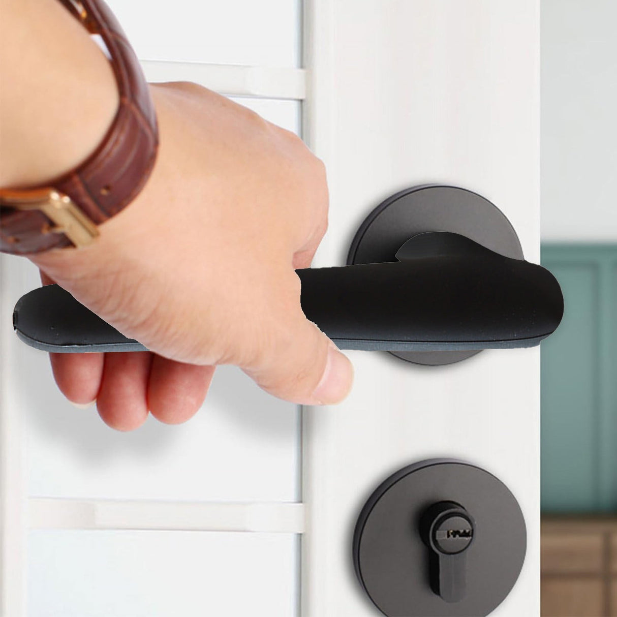 Door Handle Covers, Heavy Duty Door Knob Covers Silicone Door Handle Glove Covers Anti-Static Safety Door Knob Protector for Flat Square Door Levers (Beige/1 Pcs) 5.31x2.17 5.31" x 2.17" Coffee/1 Pcs