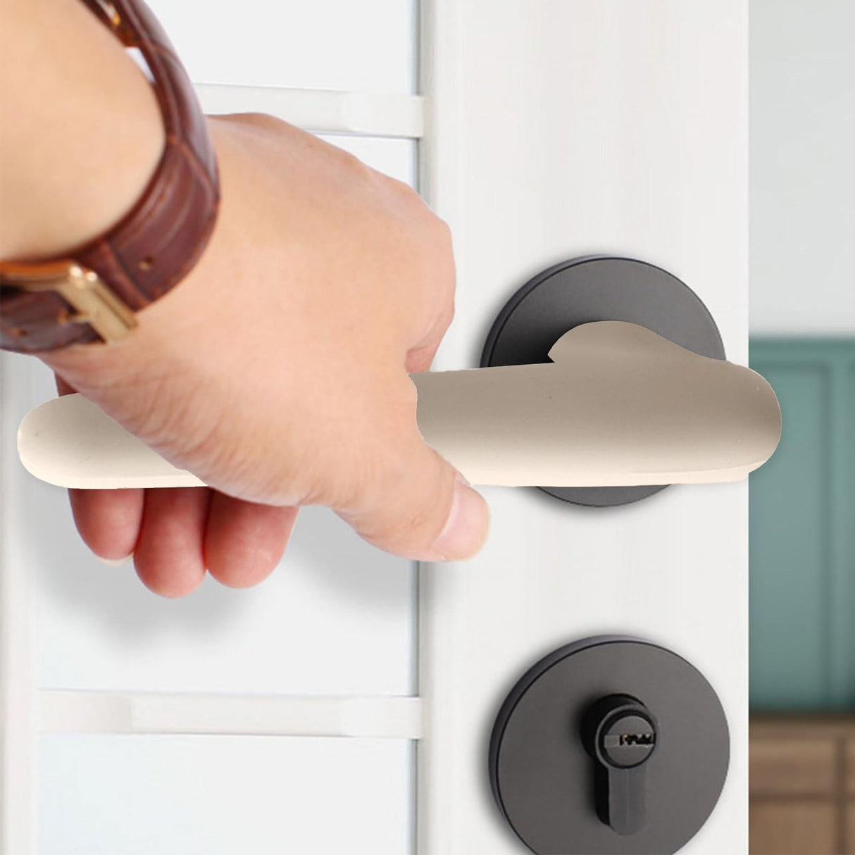 Door Handle Covers, Heavy Duty Door Knob Covers Silicone Door Handle Glove Covers Anti-Static Safety Door Knob Protector for Flat Square Door Levers (Beige/1 Pcs) 5.31x2.17 5.31" x 2.17" Green/1 Pcs