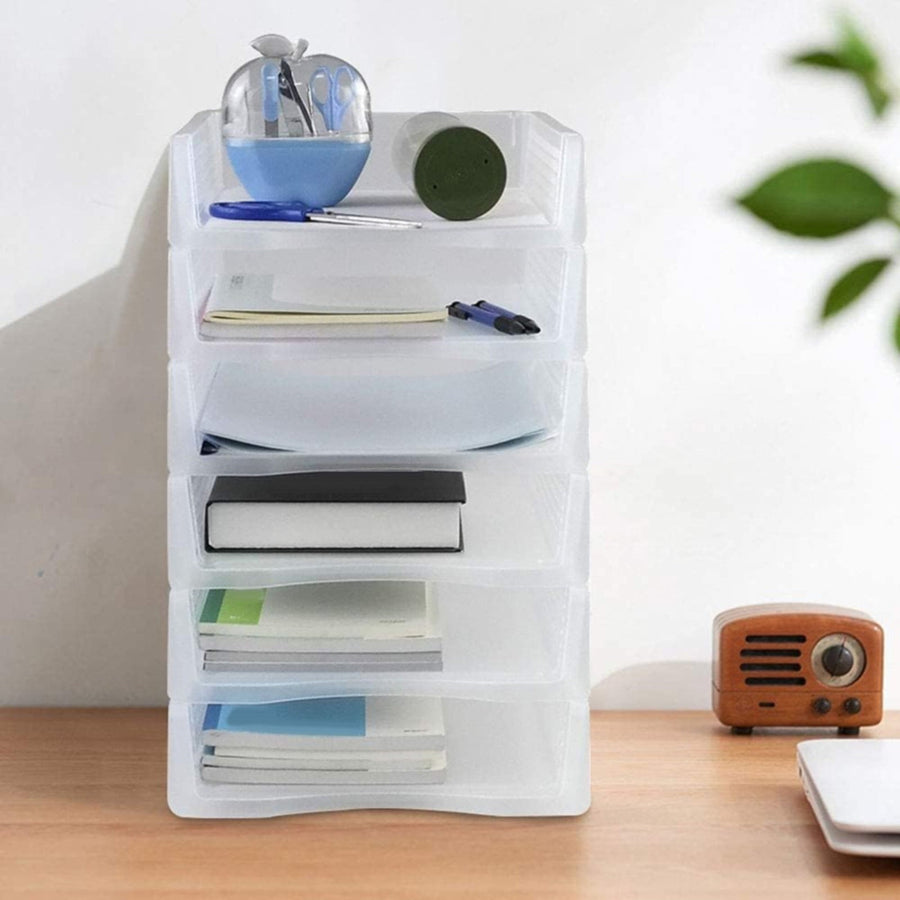 Stackable Paper Trays, Heavy Duty Rectangular Plastic Desk Holder Desktop Document File Organizer Storage Letter for Office Classroom (Clear) 12.8x9.84x2.16 12.8" x 9.84" x 2.16" Grey