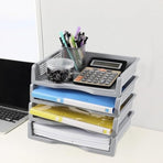 Stackable Paper Trays, Heavy Duty Rectangular Plastic Desk Holder Desktop Document File Organizer Storage Letter for Office Classroom (Clear) 12.8x9.84x2.16 12.8" x 9.84" x 2.16" Grey