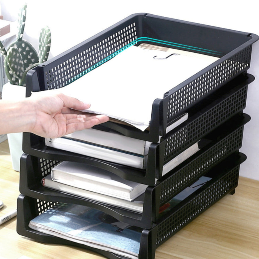 Stackable Paper Trays, Heavy Duty Rectangular Plastic Desk Holder Desktop Document File Organizer Storage Letter for Office Classroom (Clear) 12.8x9.84x2.16 12.8" x 9.84" x 2.16" Grey