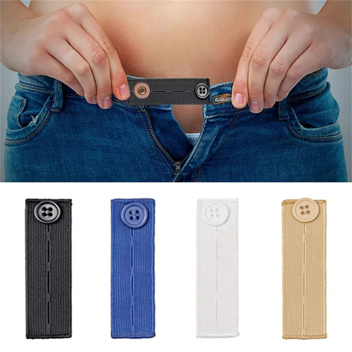 Adjustable Elastic Button Extender, 4 Pack Colour Elastic Button Extenders for Men and Women, Waist Extenders Waistband for Jeans Pants Trousers, 3.3x1.0 3.3" x 1.0" Black