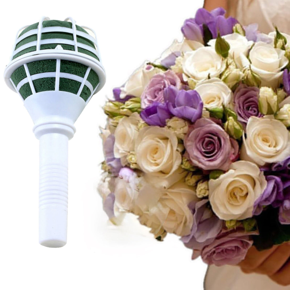 Bouquet Holder, DIY Wedding Foam Bouquet Handle Bridal Floral Fresh Artificial Flower Holder Decoration for Fresh And Artificial Flower, 1 Pcs, 3.34x7.08 3.34" x 7.08" White