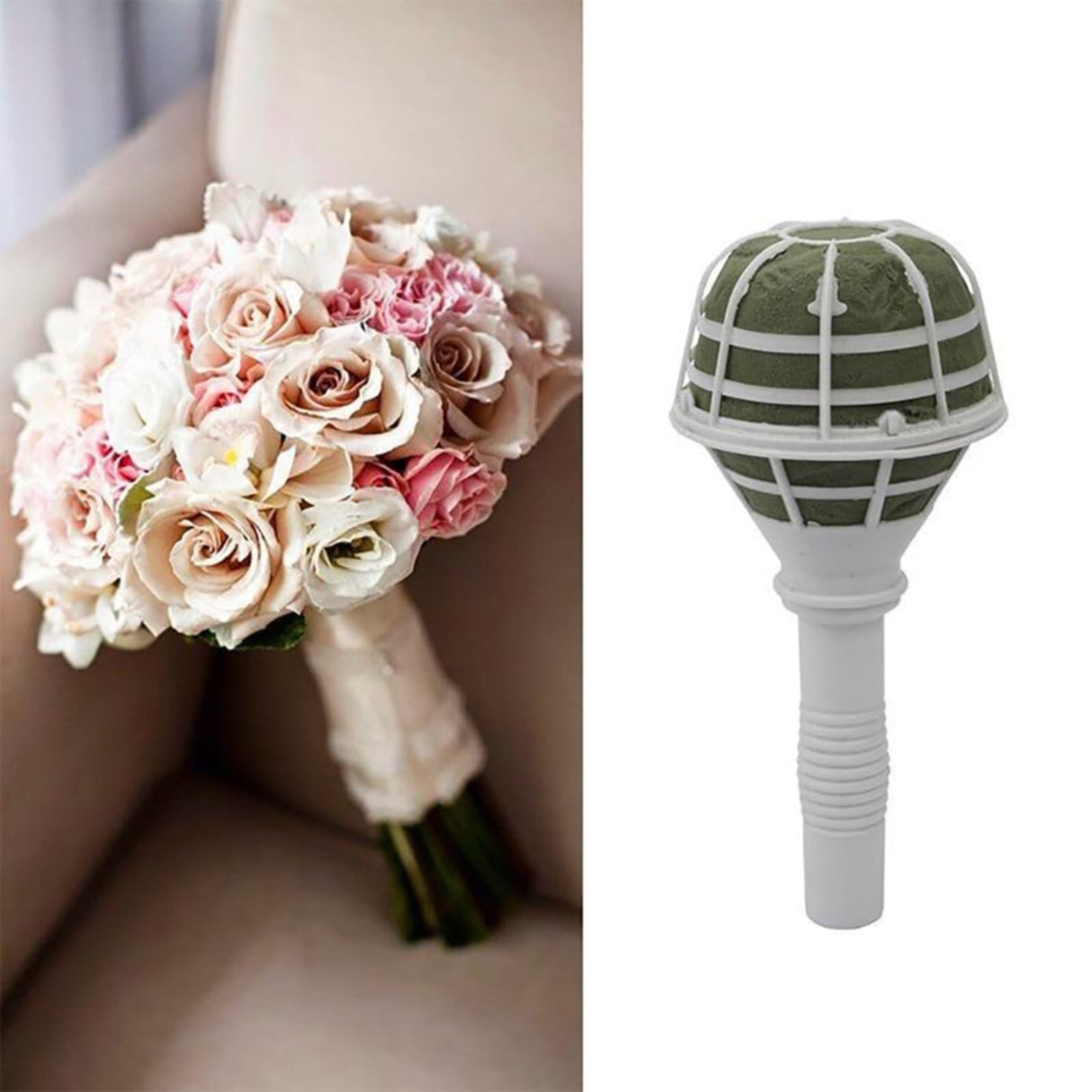 Bouquet Holder, DIY Wedding Foam Bouquet Handle Bridal Floral Fresh Artificial Flower Holder Decoration for Fresh And Artificial Flower, 1 Pcs, 3.34x7.08 3.34" x 7.08" White