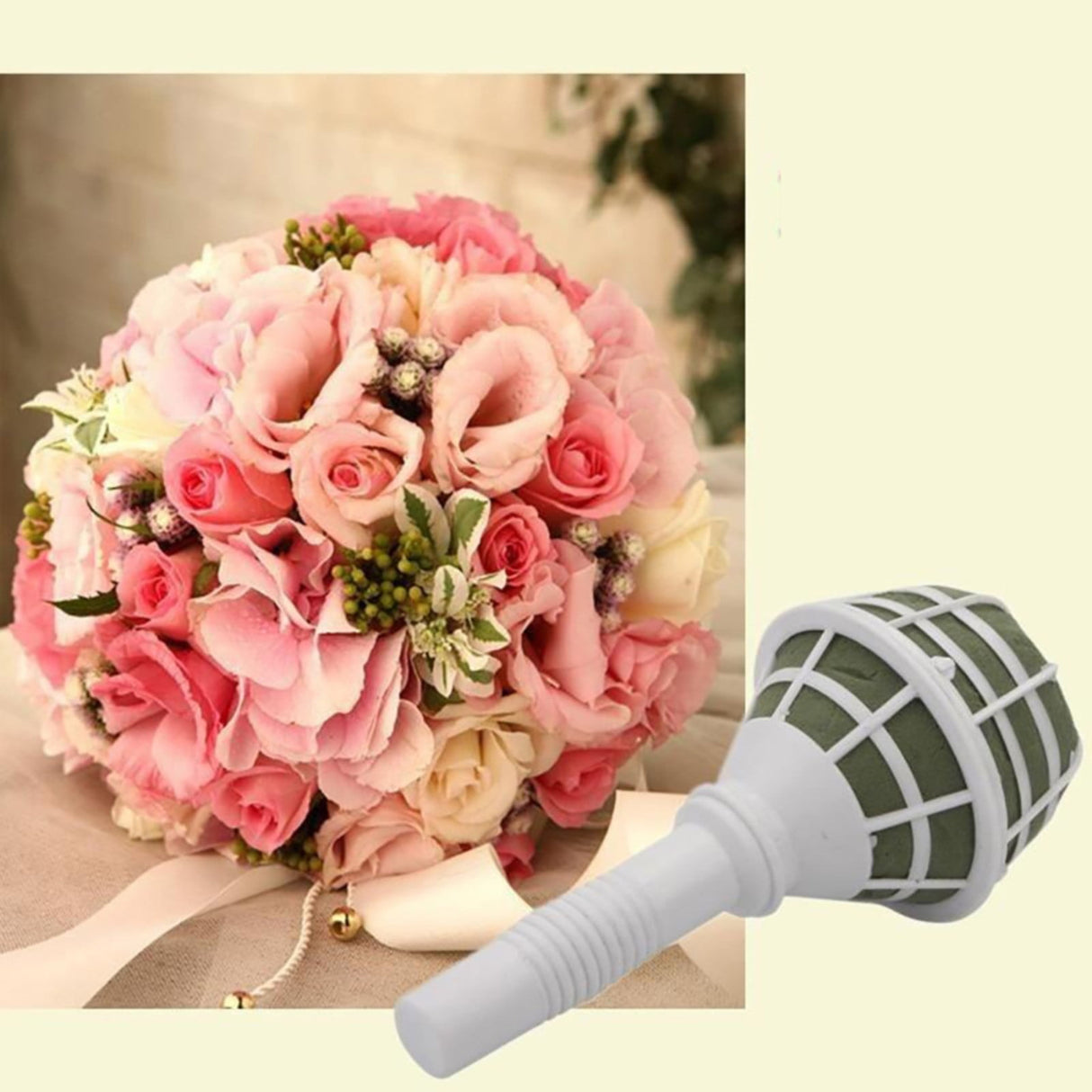 Bouquet Holder, DIY Wedding Foam Bouquet Handle Bridal Floral Fresh Artificial Flower Holder Decoration for Fresh And Artificial Flower, 1 Pcs, 3.34x7.08 3.34" x 7.08" White