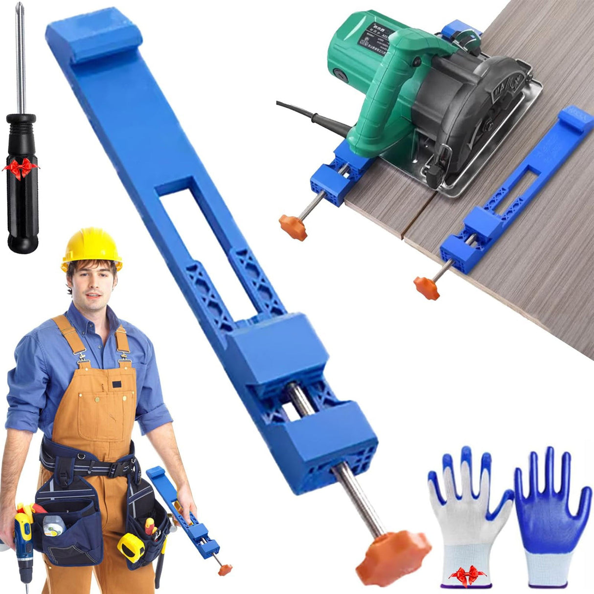 Adjustable Cutting Machine Base Guide, Electric Circular Saw Milling Positioning Clamp, Precision Wood Cutting Guide Cutting Machine Base Guide for Cutting and Milling Tasks, 1.57x11.61 11.61" x 1.57" Blue*2 Pcs