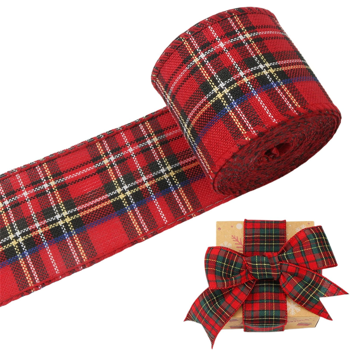 Christmas Red Plaid Ribbon,Wired Edge Wrapping Ribbons,Plaid Christmas Ribbon,Christmas Decorations,Tartan Decor For Gift Wrapping Xmas Crafts Wreath Diy Making Supplies Bow Decorations Red