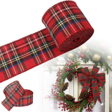 Christmas Red Plaid Ribbon,Wired Edge Wrapping Ribbons,Plaid Christmas Ribbon,Christmas Decorations,Tartan Decor For Gift Wrapping Xmas Crafts Wreath Diy Making Supplies Bow Decorations Red