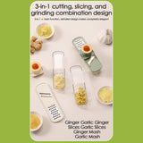 Mini Garlic Slicer Multi-Functional Mandoline Slicer Veggie Garlic Ginger Grinder Vegetable Mandoline Cutter with Container,Household Stainless Steel Wireslicer Ginger, Garlic Hand Cutting Tool Green