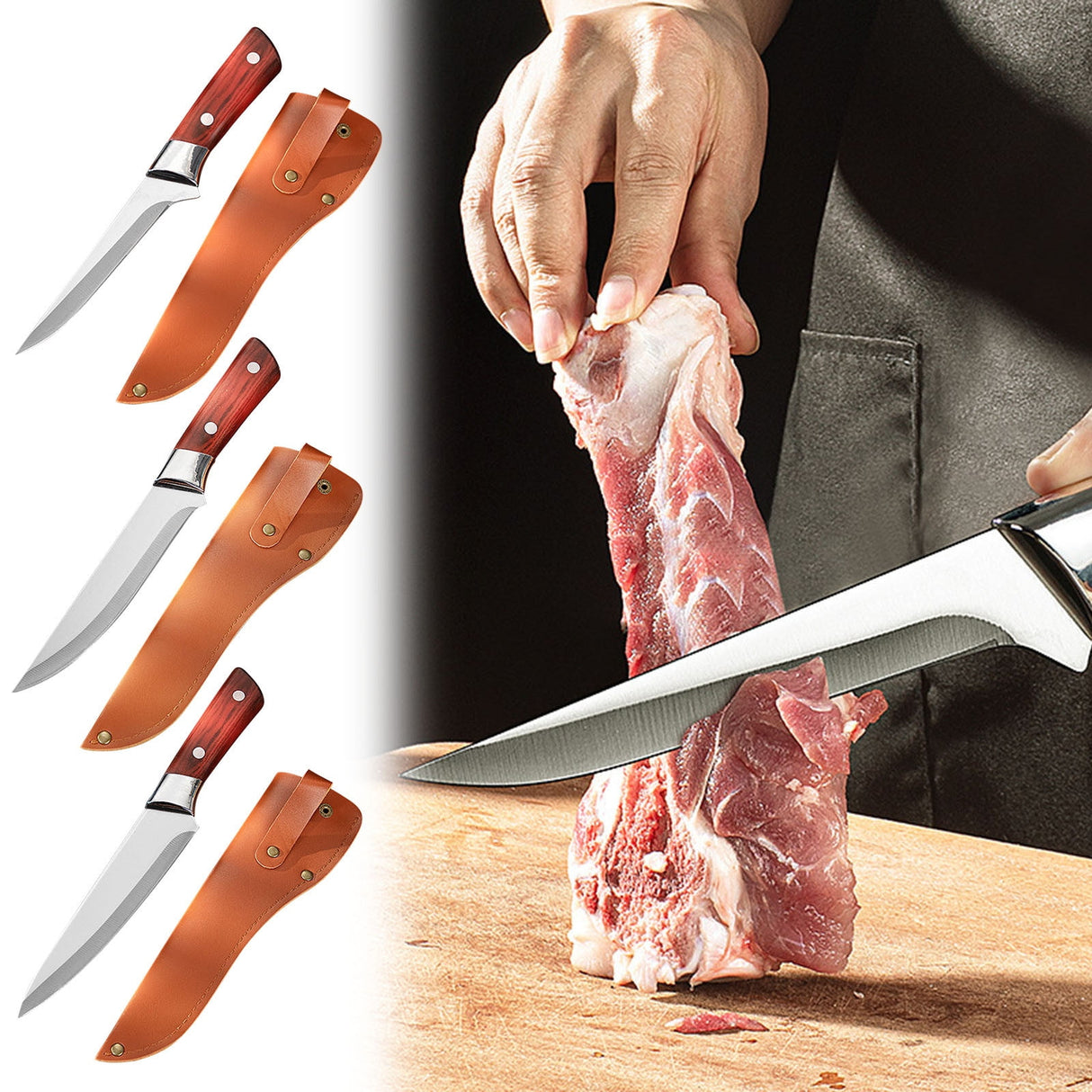 Knife Recommended By A Chef -Japanese Premium Knife, Super Sharp German High-Carbon Stainless Steel Boning Knifes with Eather Sheath for Home, Camping,Cattle Sheep Segmentation Tool (Boning knife) M