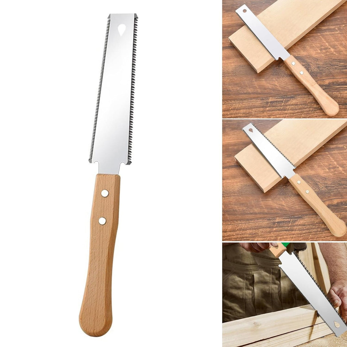 Japanese Pull Saw,Small Hand Saw, Japanese Double Pull Saw with Wooden Handle,Steel Blades and Wood Handles, Handsaw Cutting Edges, Flush Cutting Trim Tool for Carpentry(Silver2) Silver3