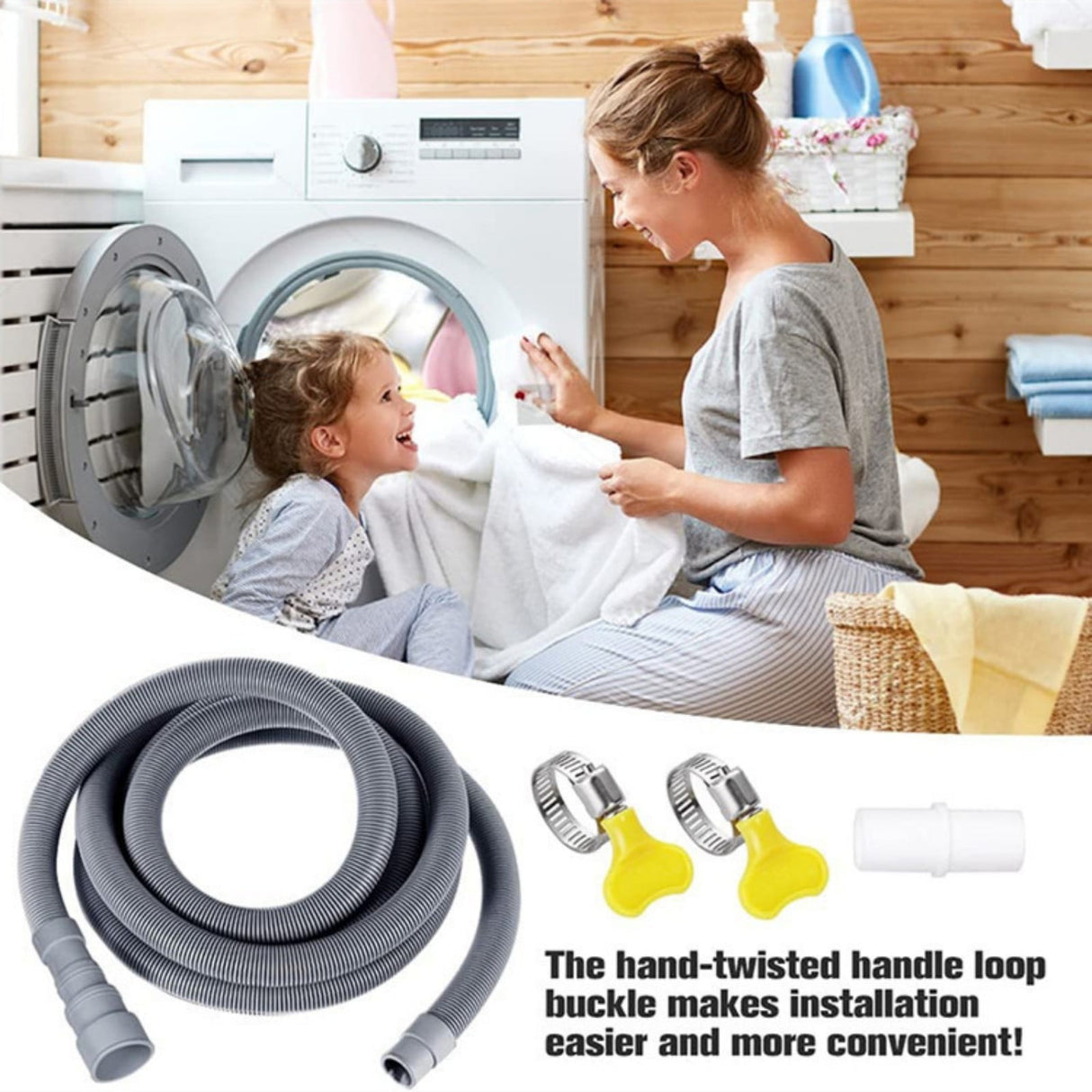 Washing Machine Drain Hose, Dishwasher Hose Extension Kit with 1 U- Holder, 1 Extension Adapter and 2 Hose Clamps, 1 Set, 9.84 Ft 6.5' Grey