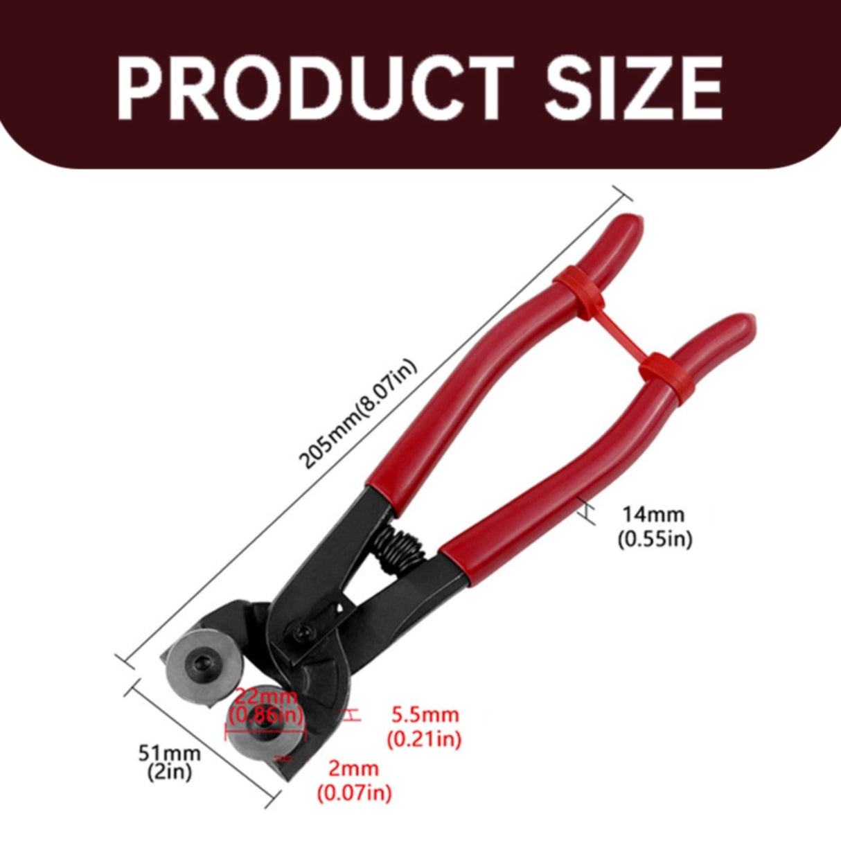 Glass Tile Nippers, Heavy Duty Wheeled Glass Mosaic Nipper, Glass Nippers with Soft Rubber Handle for Stained Glass, Ceramic Tile Nipper Mosaic Tools, 1 Pcs, 8.07x2.0 8.07" x 2.0" Red