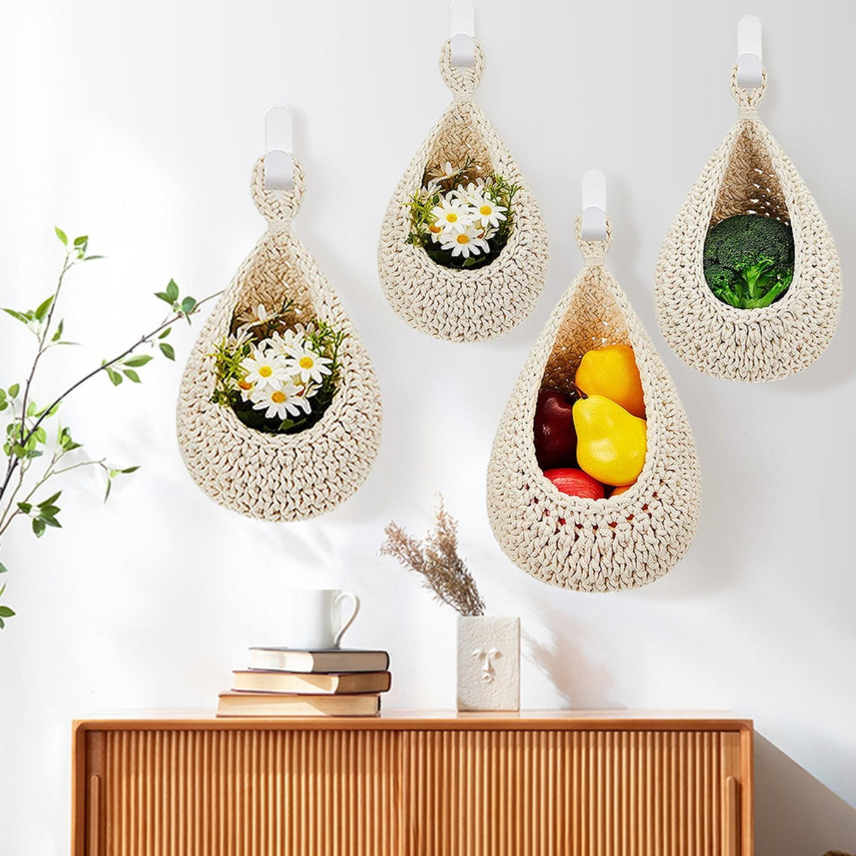 Oval Stackable Plastic Wicker Serving Basket, Imitation Rattan for Bread Fruit Vegetable, Kitchen Restaurant Indoor Outdoor, 28.0 x 21.0 cm, Beige