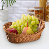 Oval Stackable Plastic Wicker Serving Basket, Imitation Rattan for Bread Fruit Vegetable, Kitchen Restaurant Indoor Outdoor, 19.0 x 13.0 x 7.0 cm, Brown