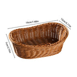 Oval Stackable Plastic Wicker Serving Basket, Imitation Rattan for Bread Fruit Vegetable, Kitchen Restaurant Indoor Outdoor, 19.0 x 13.0 x 7.0 cm, Brown