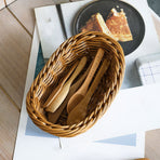 Oval Stackable Plastic Wicker Serving Basket, Imitation Rattan for Bread Fruit Vegetable, Kitchen Restaurant Indoor Outdoor, 19.0 x 13.0 x 7.0 cm, Brown