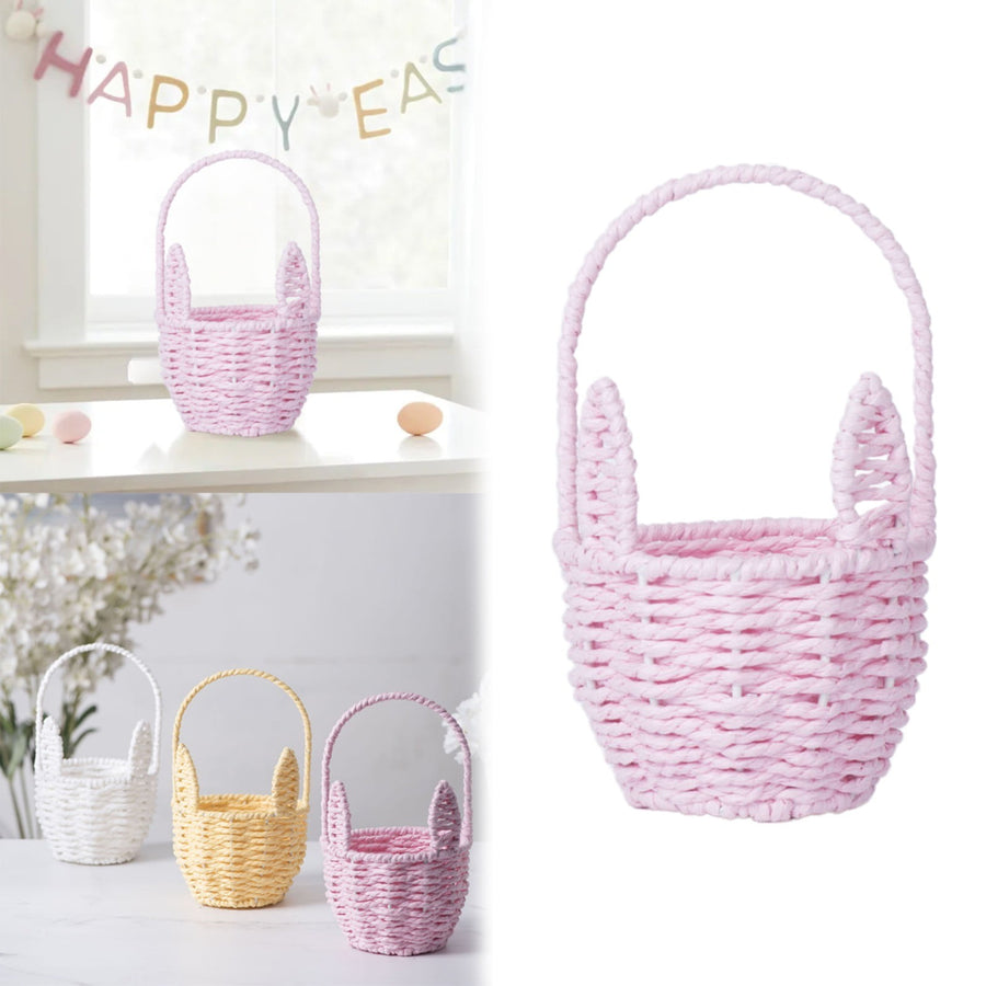 Oval Stackable Plastic Wicker Serving Basket, Imitation Rattan for Bread Fruit Vegetable, Kitchen Restaurant Indoor Outdoor, 12.4 x 20.8 cm, Pink