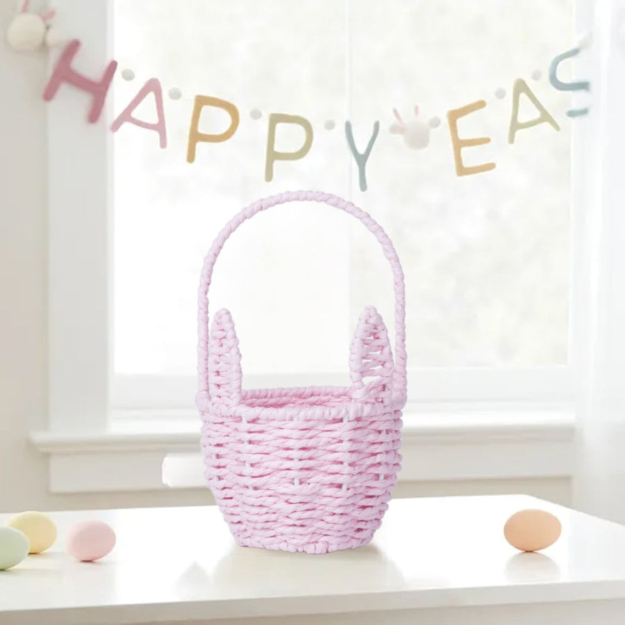 Oval Stackable Plastic Wicker Serving Basket, Imitation Rattan for Bread Fruit Vegetable, Kitchen Restaurant Indoor Outdoor, 12.4 x 20.8 cm, Pink