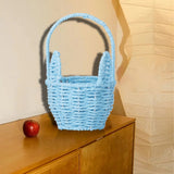 Oval Stackable Plastic Wicker Serving Basket, Imitation Rattan for Bread Fruit Vegetable, Kitchen Restaurant Indoor Outdoor, 12.4 x 20.8 cm, White