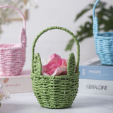 Oval Stackable Plastic Wicker Serving Basket, Imitation Rattan for Bread Fruit Vegetable, Kitchen Restaurant Indoor Outdoor, 12.4 x 20.8 cm, White - Extra Image