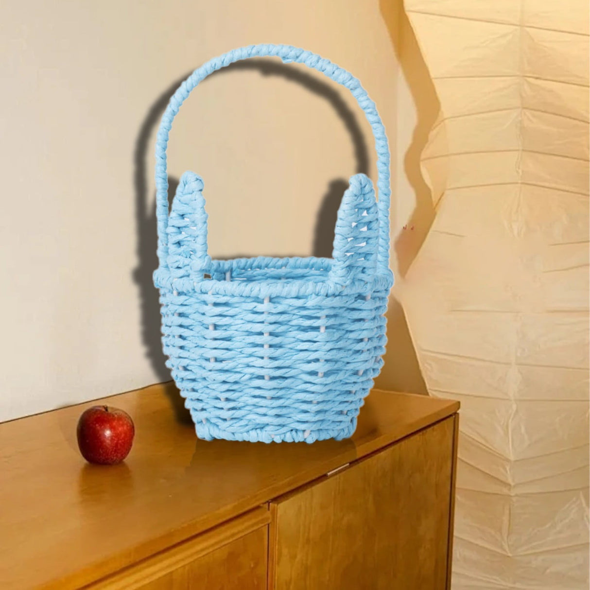 Oval Stackable Plastic Wicker Serving Basket, Imitation Rattan for Bread Fruit Vegetable, Kitchen Restaurant Indoor Outdoor, 12.4 x 20.8 cm, Yellow