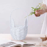 Oval Stackable Plastic Wicker Serving Basket, Imitation Rattan for Bread Fruit Vegetable, Kitchen Restaurant Indoor Outdoor, 12.4 x 20.8 cm, Yellow - Rear View