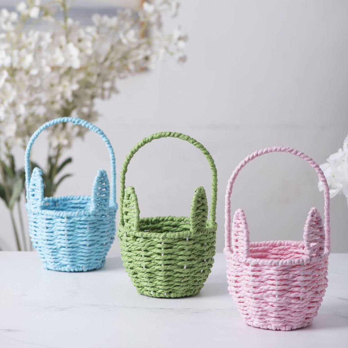 Oval Stackable Plastic Wicker Serving Basket, Imitation Rattan for Bread Fruit Vegetable, Kitchen Restaurant Indoor Outdoor, 12.4 x 20.8 cm, Yellow