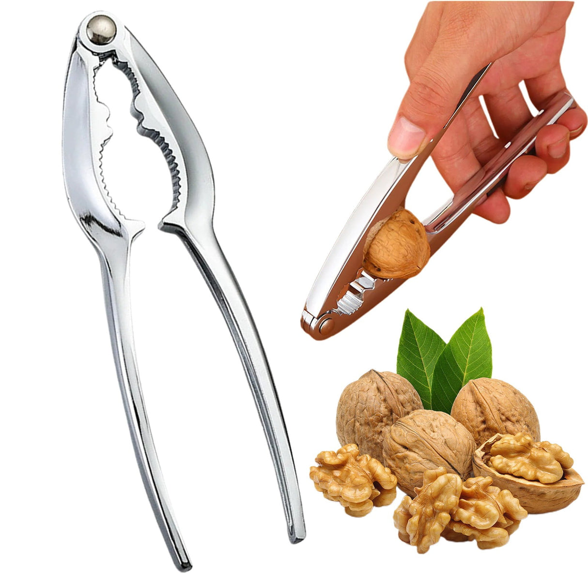 Walnut Cracker Tools, Nut Crackers for all Nuts, Walnut Nutcrackers, Metal Nut Shell Openers, Nut Shell Breakers Crackers, Kitchen Tools with Handle for Pecans Hazelnuts Pistachio, 1 Pcs, 5.75x1.26 5.75" x 1.26" Silver