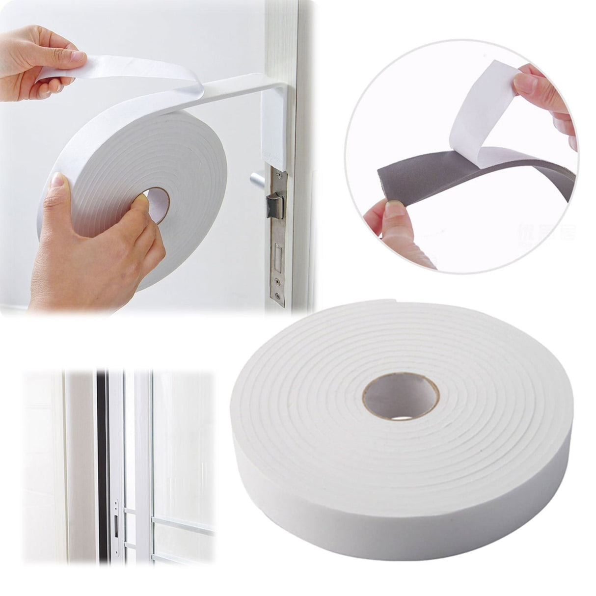 Strong Adhesive Foam Weather Stripping, High Density Weatherproof Weather Stripping Door Seal Strip for Sliding Door, Window, Noise-Reduction Foam Sealing Strip, 1 Roll 1.18 In x 16.4 Ft White*3 Roll