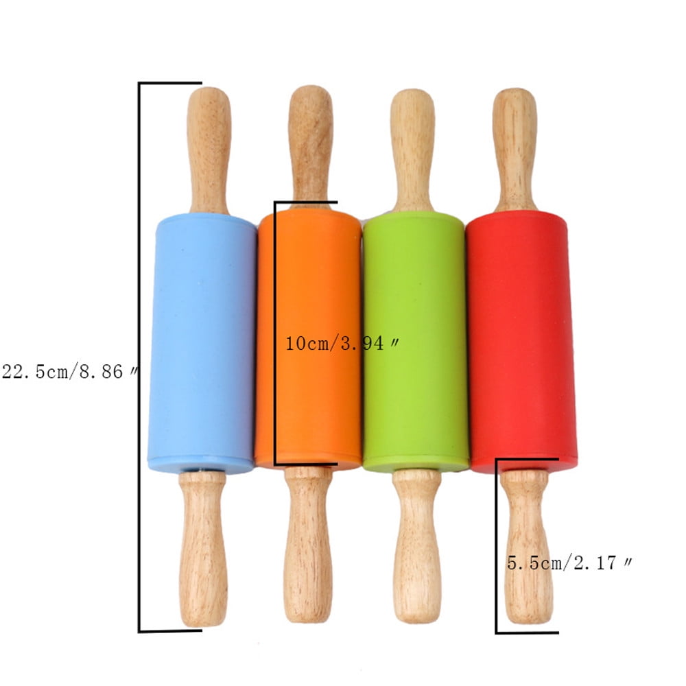 Mini Silicone Rolling Pin, Small Dough Roller with Wood Handle, Non-stick Rolling Pins with Handle, for Craft Kitchen Dough Cookie Pastry Fondant Cake, 1 Pcs, 8.86 Inches 8.86" Orange*1