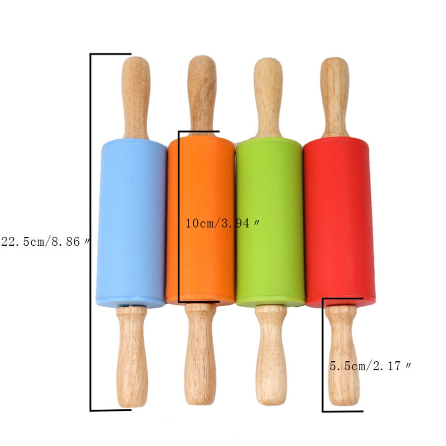 Mini Silicone Rolling Pin, Small Dough Roller with Wood Handle, Non-stick Rolling Pins with Handle, for Craft Kitchen Dough Cookie Pastry Fondant Cake, 1 Pcs, 8.86 Inches 8.86" Orange*1