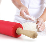 Mini Silicone Rolling Pin, Small Dough Roller with Wood Handle, Non-stick Rolling Pins with Handle, for Craft Kitchen Dough Cookie Pastry Fondant Cake, 1 Pcs, 8.86 Inches 8.86