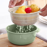 2 in 1 Kitchen Strainer Colander Bowls Set, Thickened Plastic Detachable Double Layer Drainage Basket Fruit Colander Draining Bowl Vegetable Washing Basket for Cleaning Washing, 7.87x3.54 7.87" x 3.54" Green