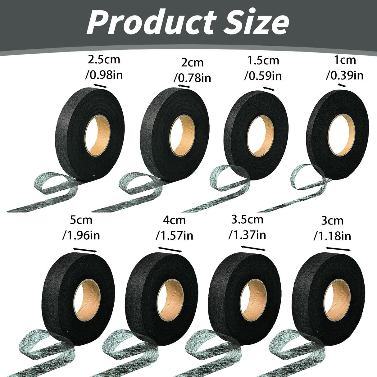 Iron on Hemming Tape, Hem Tape No Sew, Iron on Tape for Hemming, Non Sewing Tape, Fusible Tape Adhesive for Curtain, Pants, Clothes, 1 Roll, 0.78 In x 80 Yards 1.96 In x 80 Yards Black